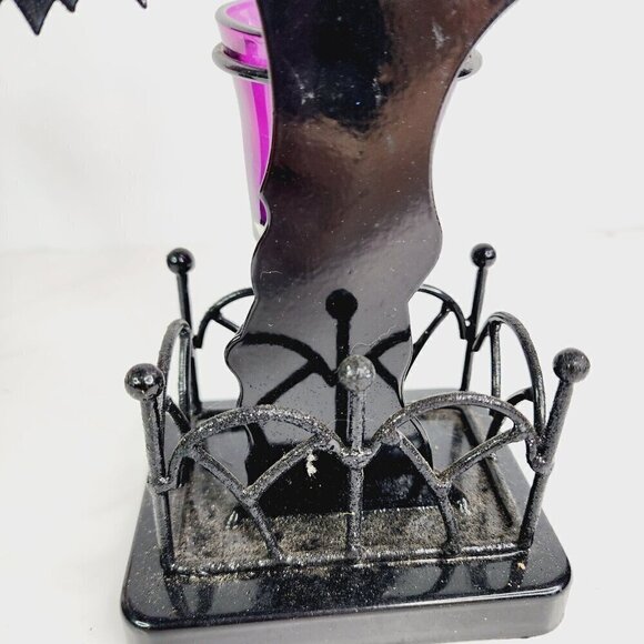 Lot of 2 Halloween Glass Votive Candle Holders Bats Spiders Metal Tree Spooky - Picture 3 of 13